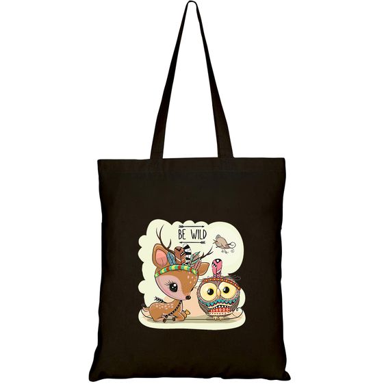 TÚI VẢI TOTE CANVAS IN HÌNH CUTE CARTOON TRIBAL DEER OWL HT423 – HTFASHION