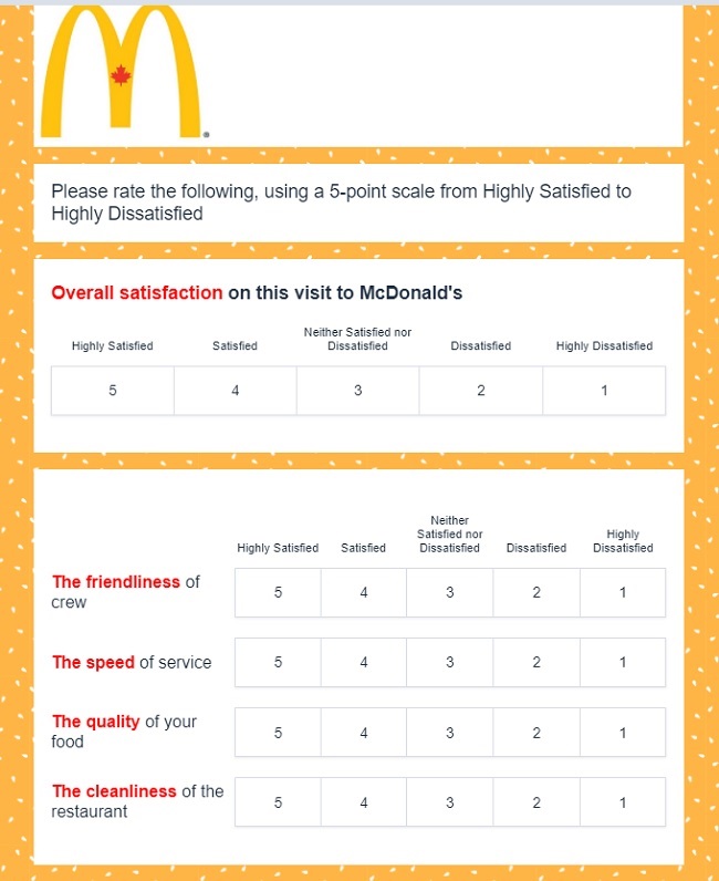 McDonald’s Customer Feedback Survey