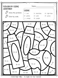 Color by Number Addition Facts School Supply Themed crayons black and white
