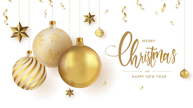 Golden Merry Christmas decoration on a white background
