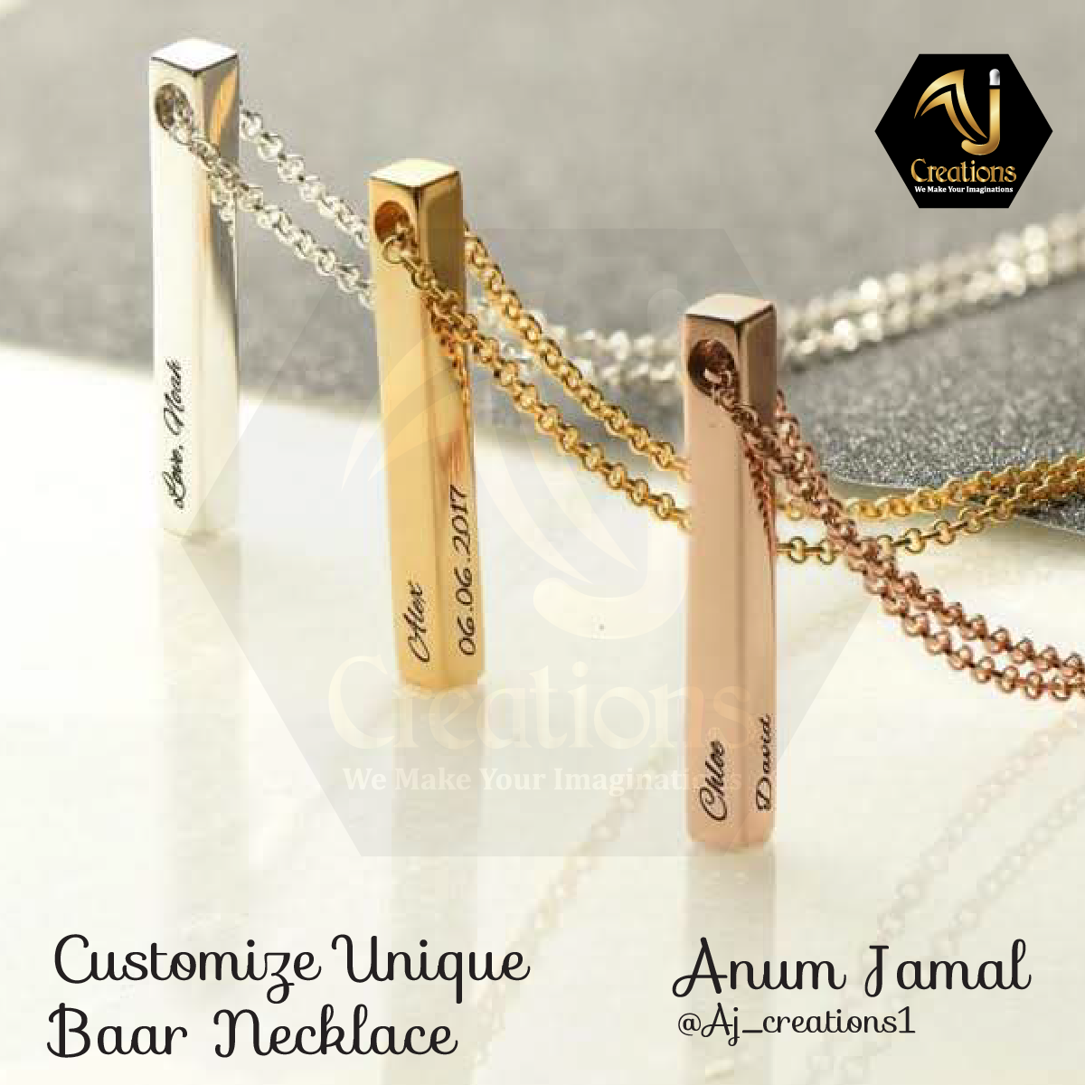Gold Plated Engrave Bar Necklace
