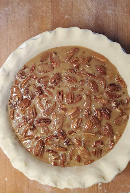 overhead of unbaked pecan pie