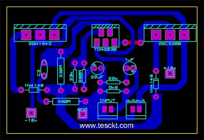 Tda2030 with transistor amplifier PCB Tda2030 with transistor amplifier PCB