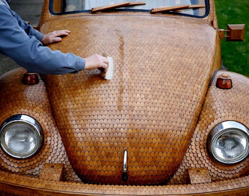 Volkswagen Beetle made entirely of wood ~