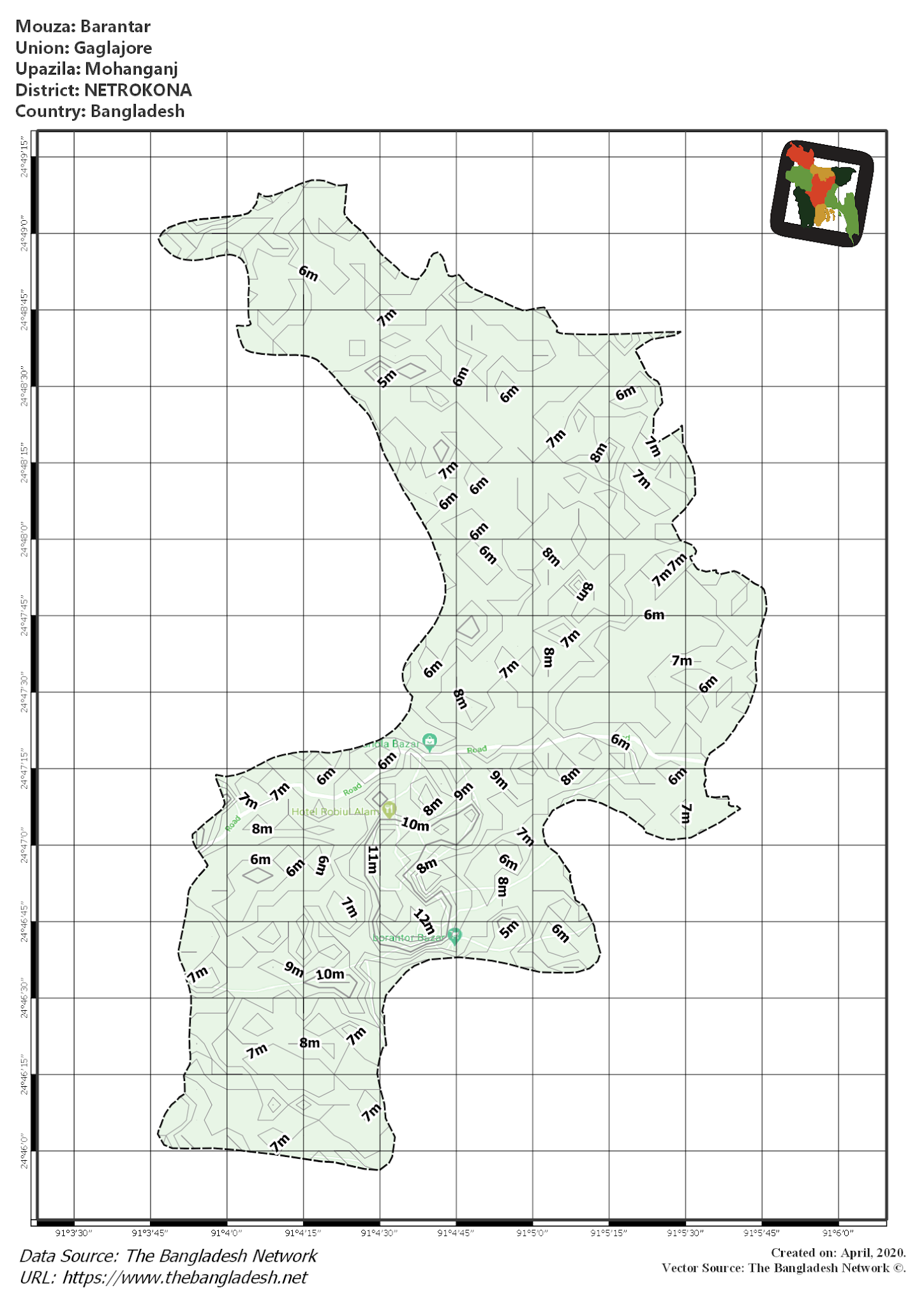 Map of Barantar Mouza of Mohanganj Upazila, NETROKONA, Bangladesh.