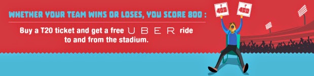 2 Free Rides for each ipl15 T20 match worth Rs 800/- Uber & Bookmyshow