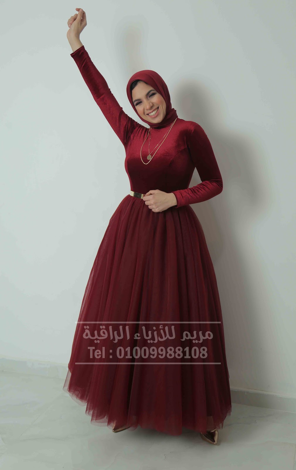 فستان سواريه وسهره للمحجبات باللون النبيتى من اتيليه مريم للأزياء الراقية Hijab Soiree Dresses - muslim Dresses