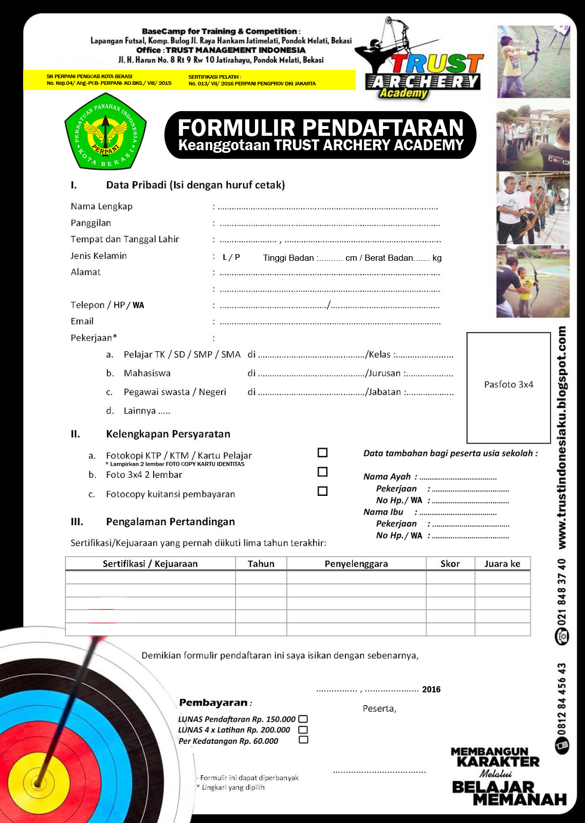 TRUST ARCHERY ACADEMY REGISTRATION FORM