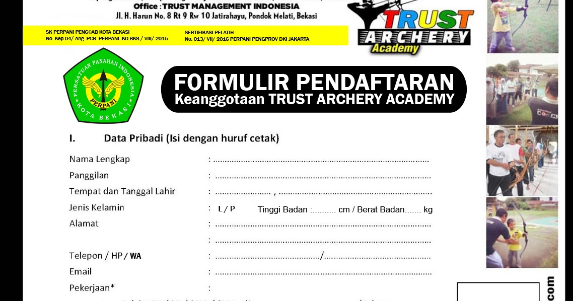 TRUST ARCHERY ACADEMY REGISTRATION FORM