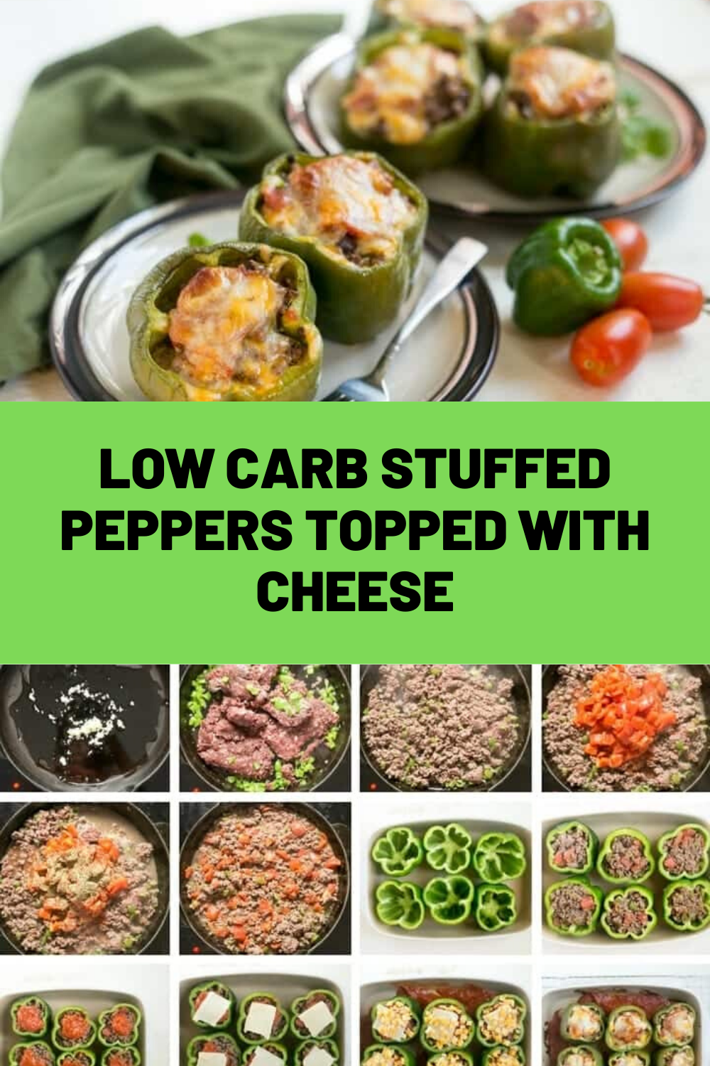 Low Carb Stuffed Peppers Topped with Cheese