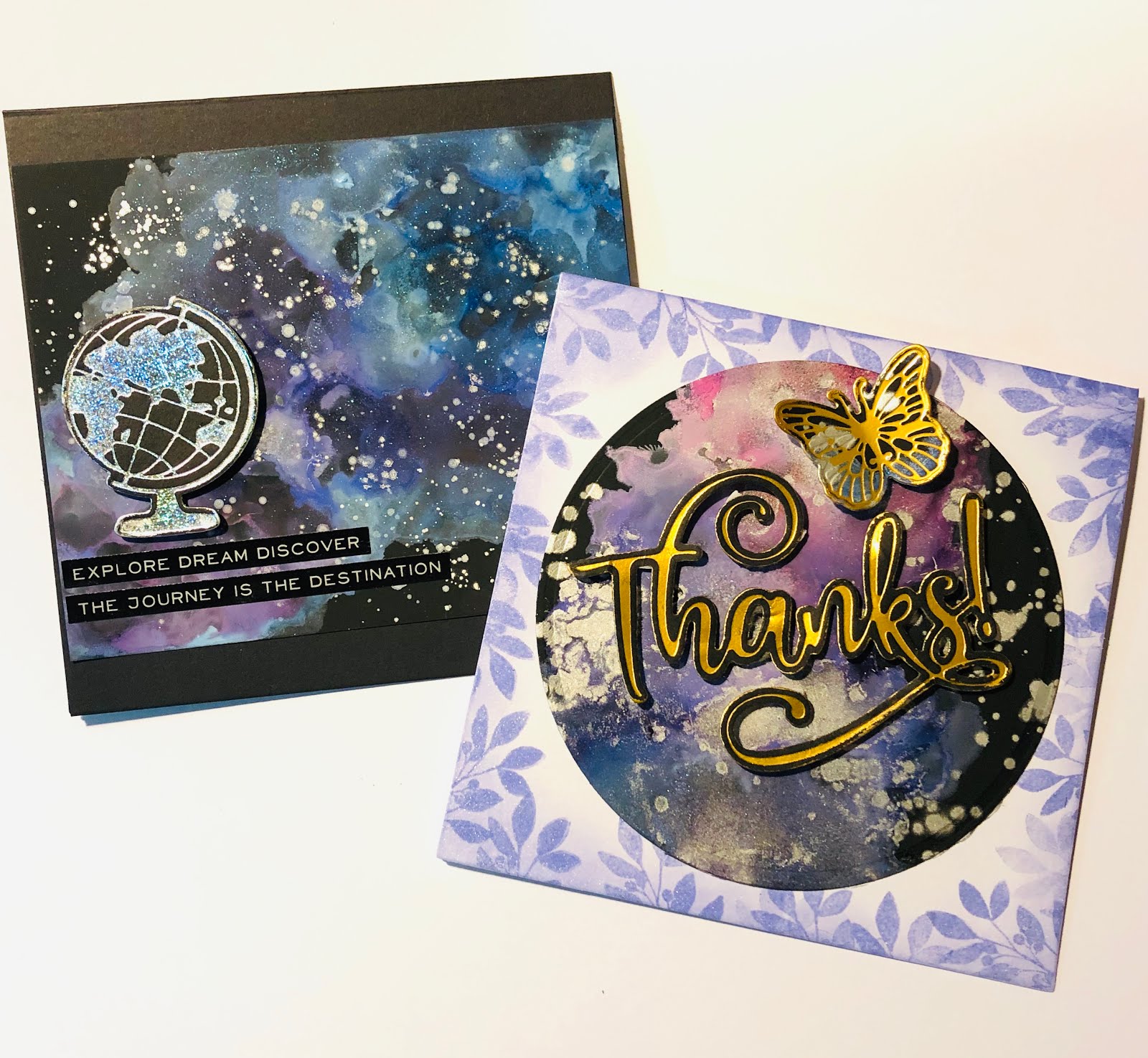 ADRIANA BOLZON ** AB INSPIRATIONS Glitter Alcohol Inks on Black Yupo paper