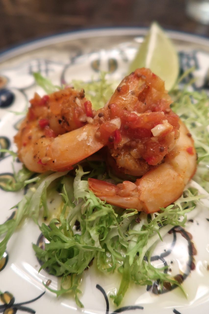 Jumbo Shrimp in Sage Brown Butter Sauce with Sunchokes and Hazelnuts