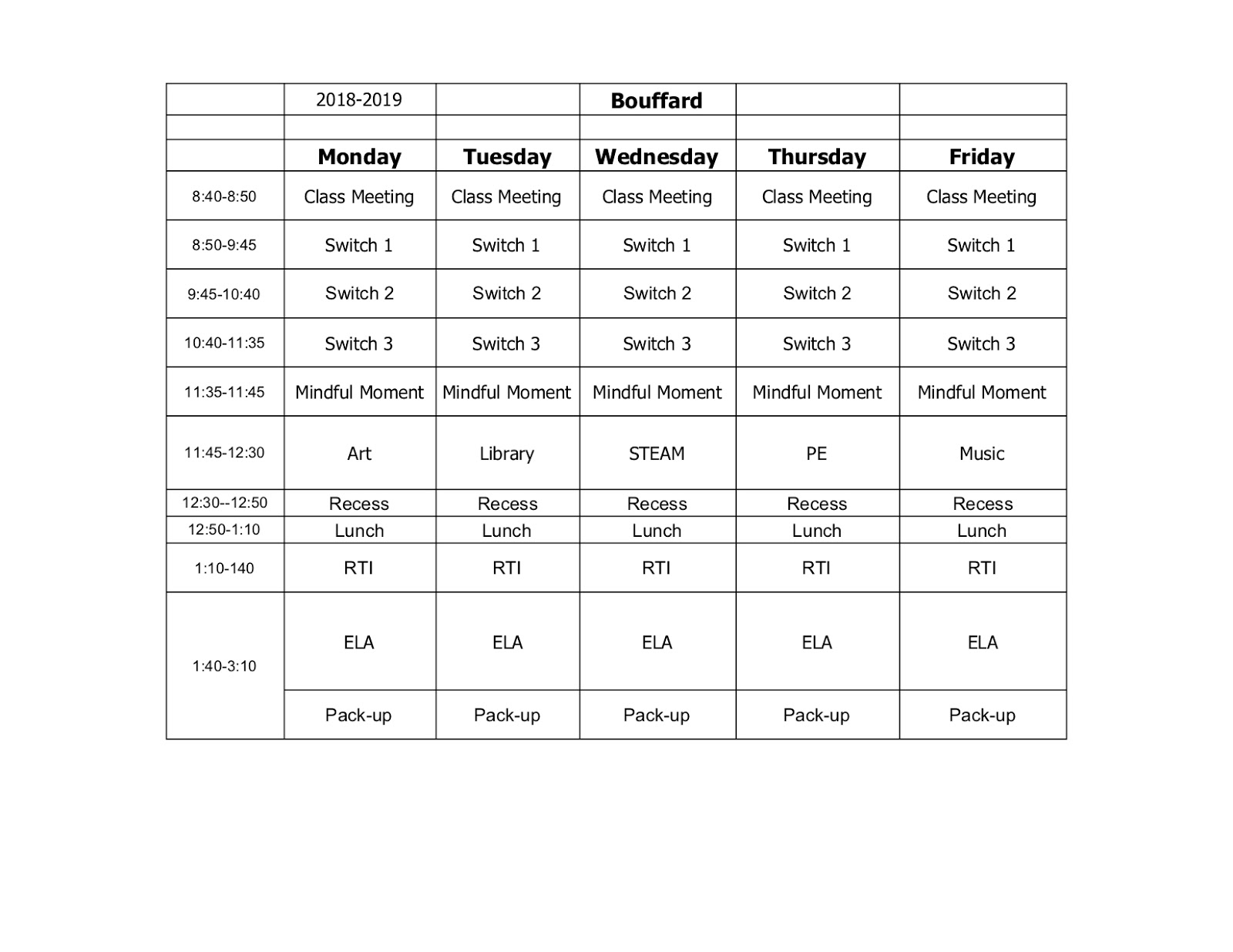 Mrs. Bouffard's Blog Class Schedule