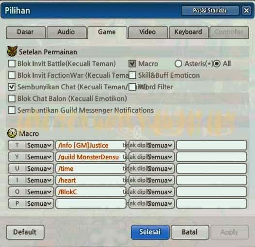 Pengaturan shortcut untuk makro dan baloon chat