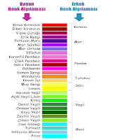 Bayan ve erkeklerin renklere verdiği isimleri gösteren renk çizelgesi