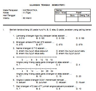 Download Contoh Soal UTS MATEMATIKA SD Kelas III Semester Download Contoh Soal UTS MATEMATIKA SD Kelas III Semester