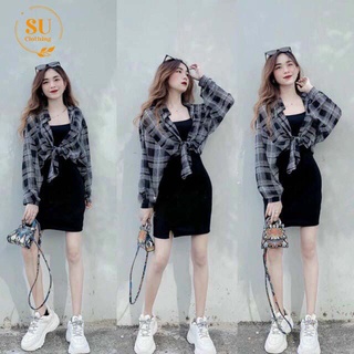 SET VÁY BODY MIX ÁO SƠ MI CARO NĂNG ĐỘNG