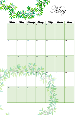 Free May printable calendar download