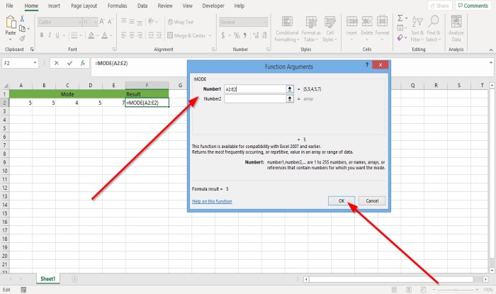 Как использовать функцию режима в Excel