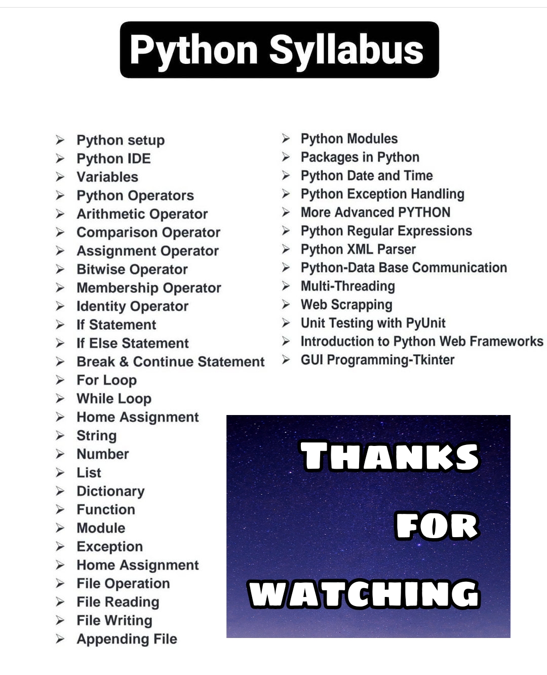 Python total syllabus & all topics name