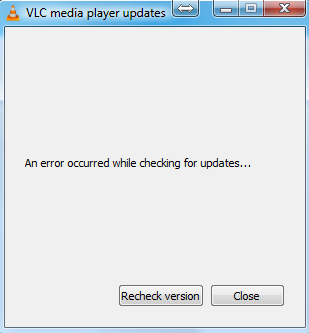 Ocurrió un error al buscar actualizaciones en VLC