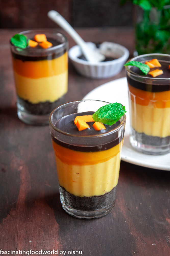Mango and chocolate pudding trifle