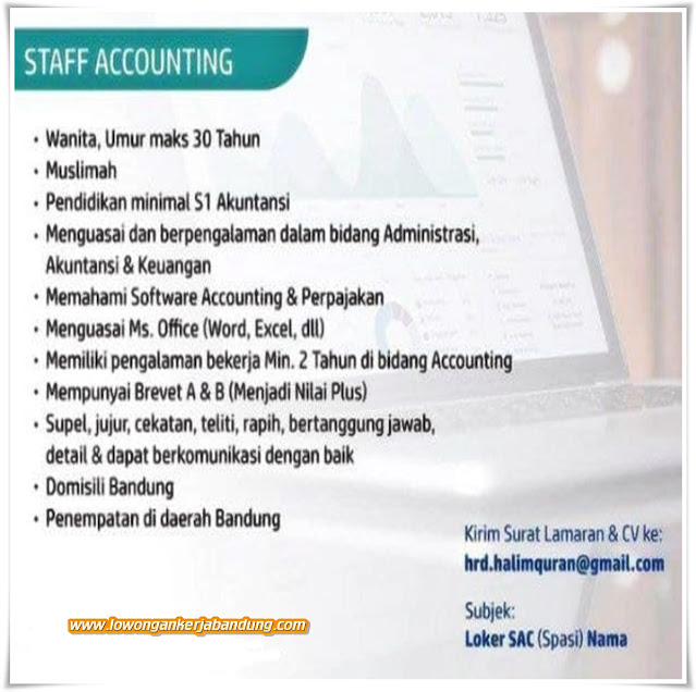 Lowongan Kerja Staff Accounting Halim Qur'an Bandung