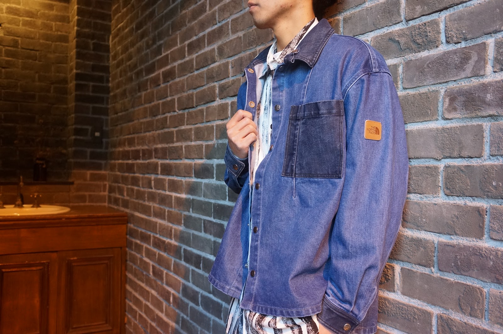 the north face purple label broken twill denim shirt jacket