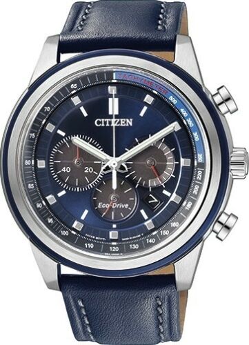 Citizen Eco-Drive Chronograph Stainless Steel Leather Watch CA4031-07L. 100m WR.