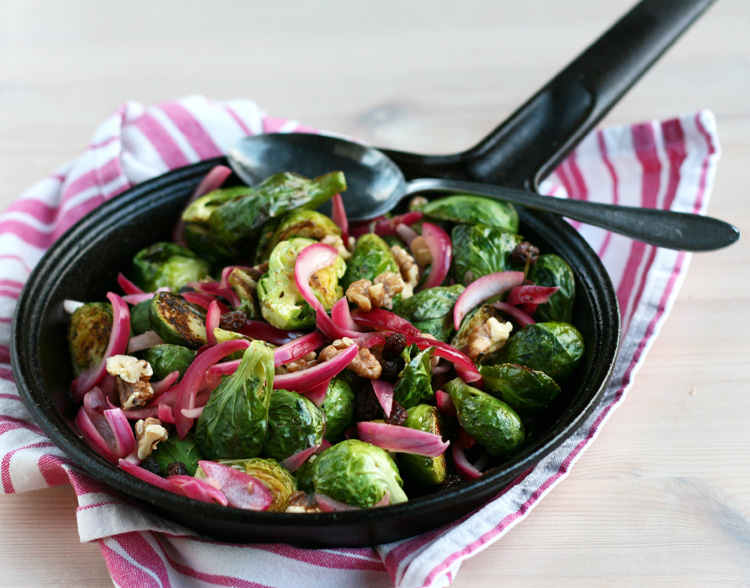 brussels sprouts with rosemary pickled raisins and red onions