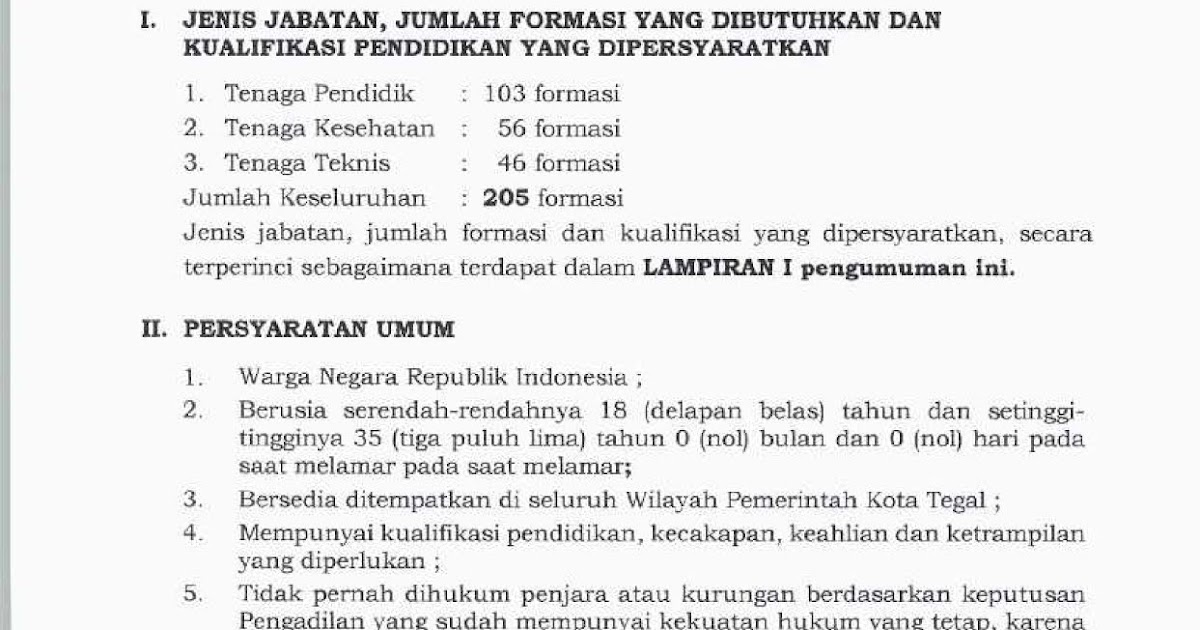 Pengadaan Cpns Pemerintah Kota Tegal Tahun 2019 Rekrutmen Dan Lowongan Kerja Bumn Bulan Maret 2021