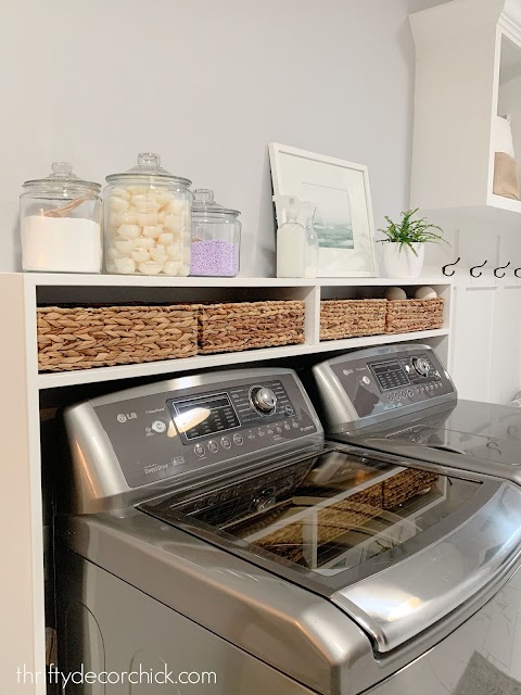 DIY long shelf built in over washer dryer