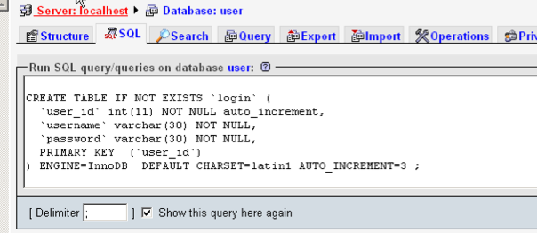 Create user and login Table