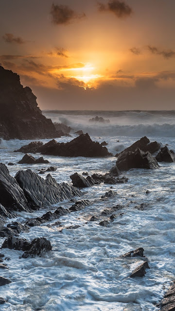 HD Wallpaper Landscape Sunset, Sea, Rocks, Waves