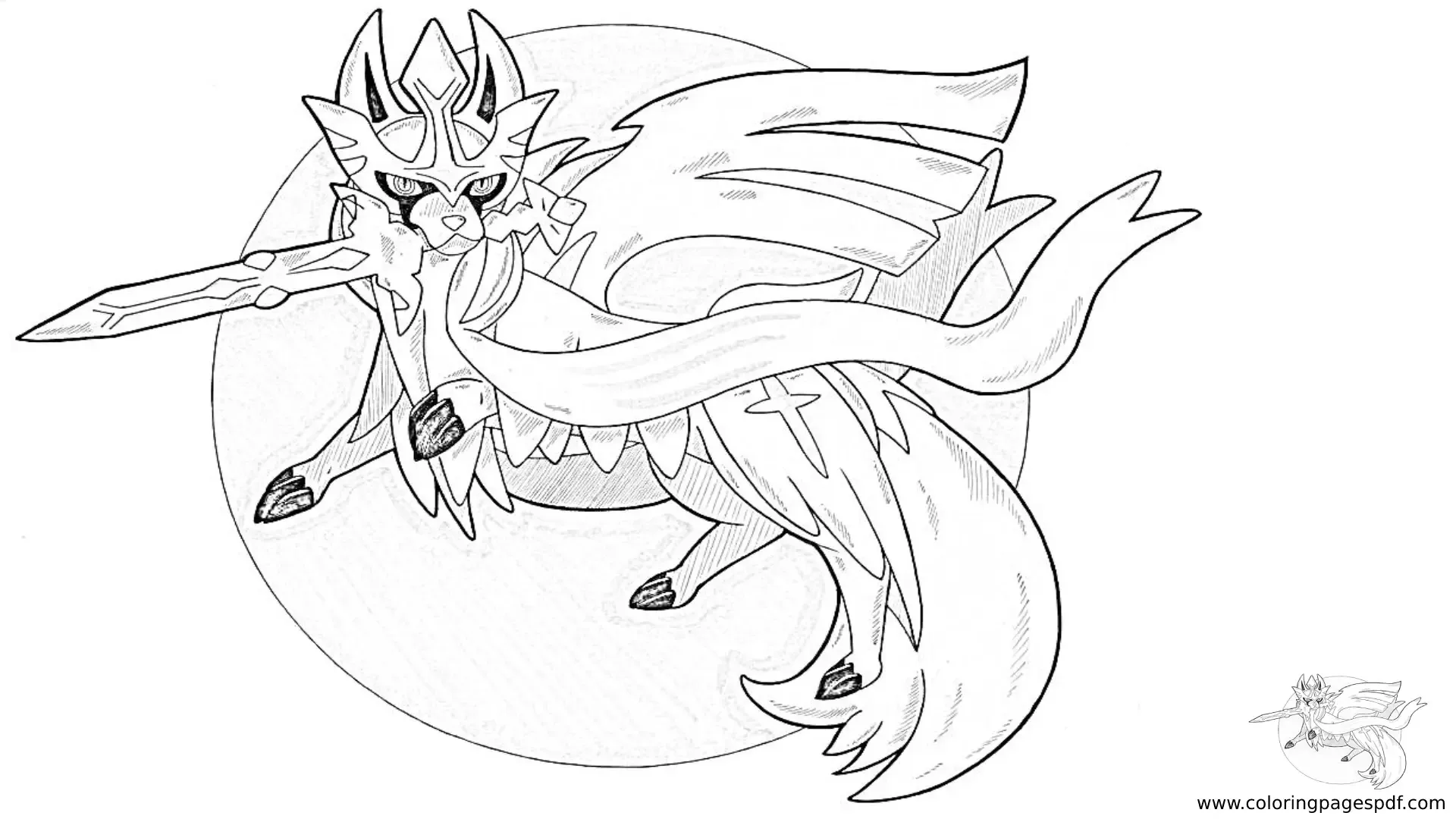 Coloring Page Of Zacian Surrounded By A Circle
