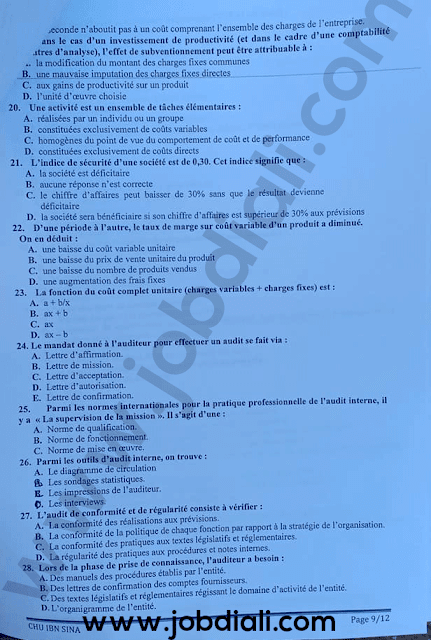 Exemple Concours Administrateurs 2 ème grade Audit et Contrôle de Gestion - Centre Hospitalier Ibn Sina