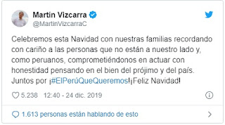 Presidente Vizcarra envía saludo a los peruanos por Navidad