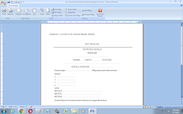 Contoh Surat Instruksi Kepala Sekolah/Madrasah