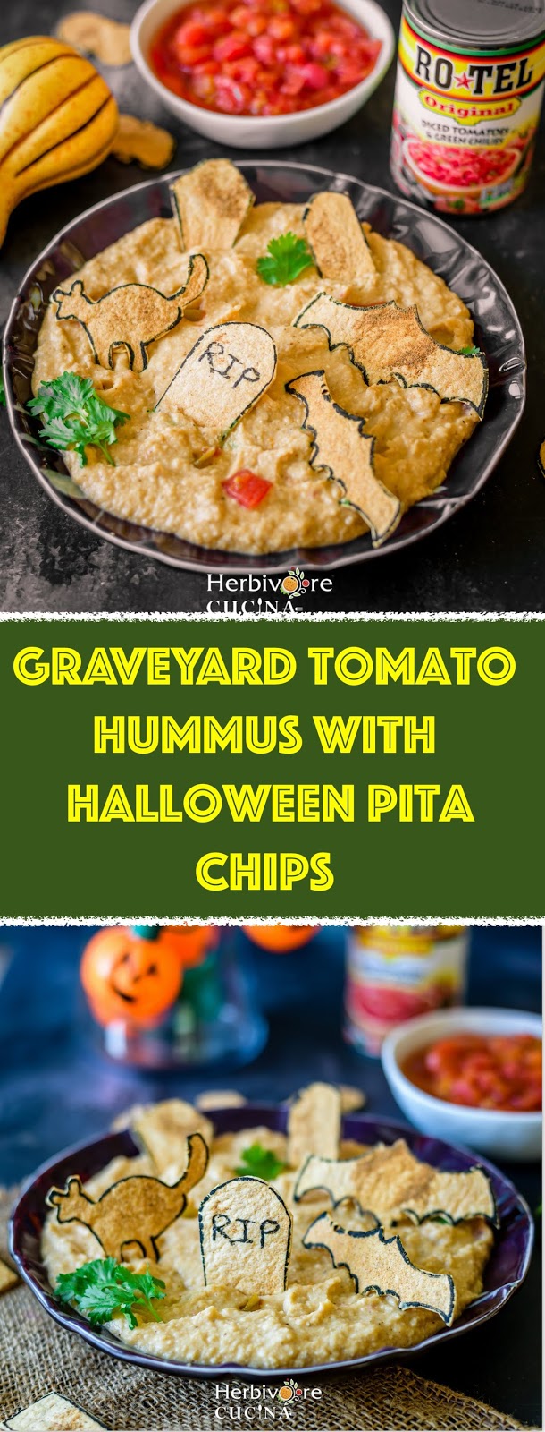 Herbivore Cucina: Graveyard Tomato Hummus with Halloween Pita Chips