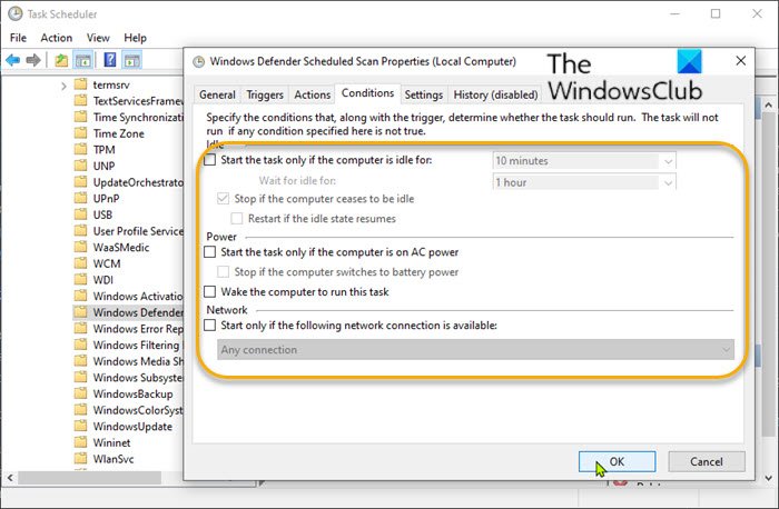 Cambiar las opciones de programación de Windows Defender