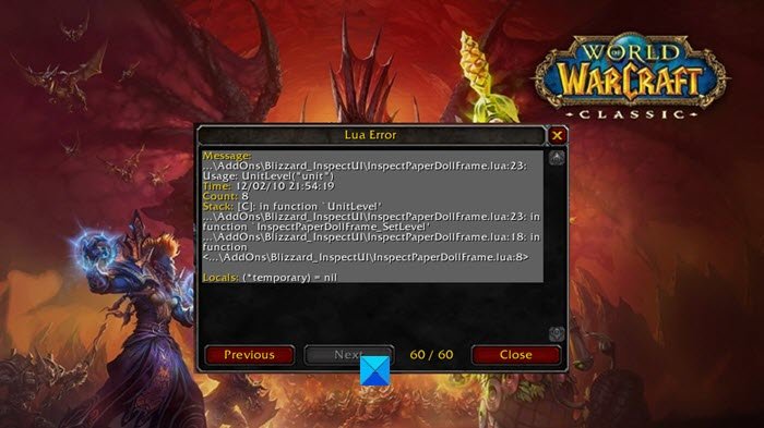 Errores de LUA de World of Warcraft