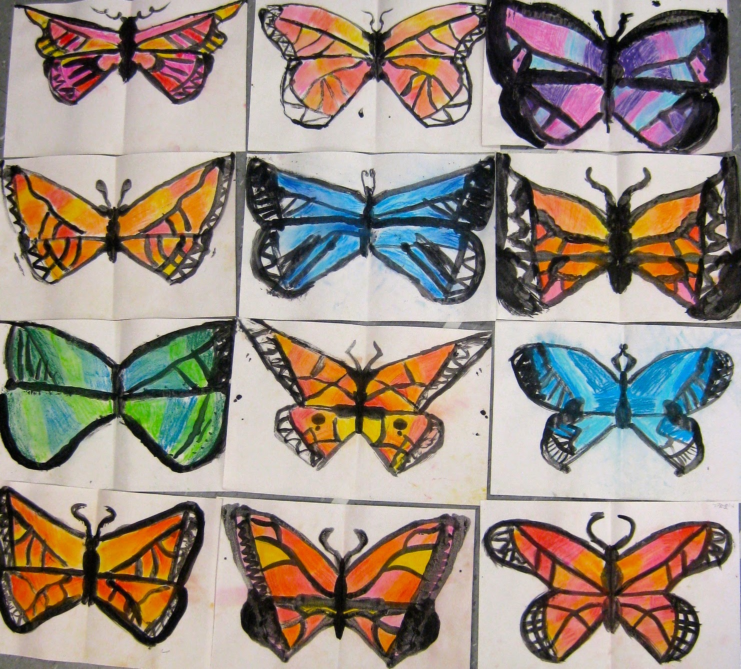 Cassie Stephens: In the Art Room: 2nd Grade Printed and Chalked Butterflies