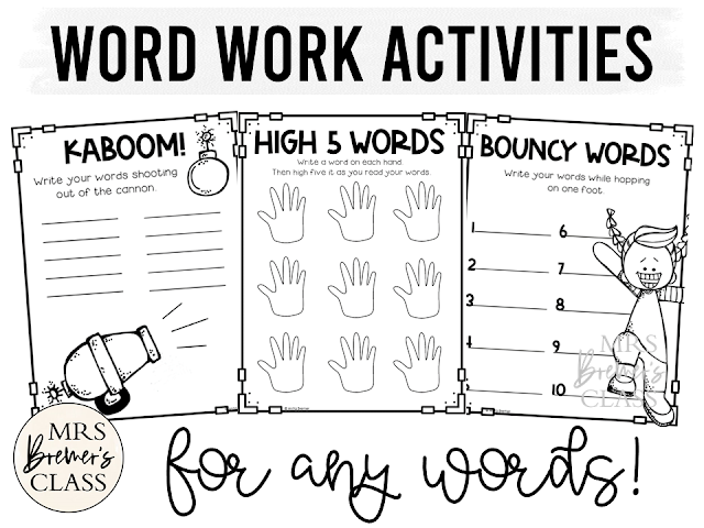 Word work activities for ANY words! Word work is an essential part of language learning in the primary grades. Make word work FUN while LEARNING takes place! There are seventeen different word work activities included in this pack. They can be used for absolutely ANY word learning! Perfect for literacy centers or sub plans. A must have for Kindergarten- Third Grade! #wordwork #wordworkactivities #spelling #1stgrade #2ndgrade #kindergarten