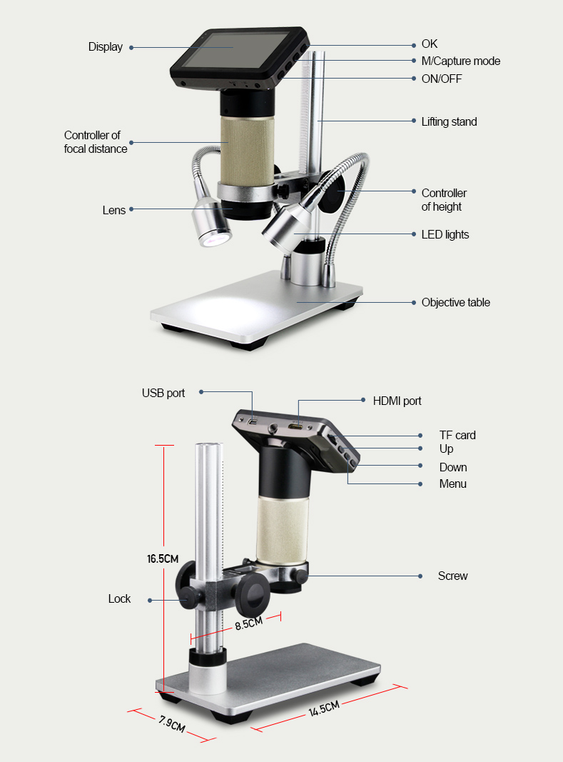 Andonstar AD205 Digital Microscope with The Extra 48 pcs Plastic Microscope Prepared Slides 