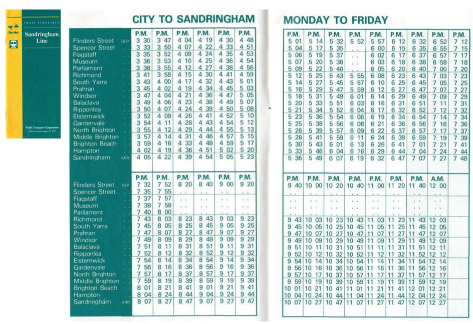 Melbourne on Transit Timetable Tuesday 88 The train line with the best evening service (and