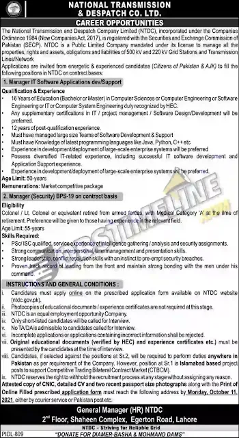 NTDC (National Transmission And Despatch Company Limited) Jobs 2021