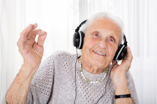 Dementia patient doing music therapy