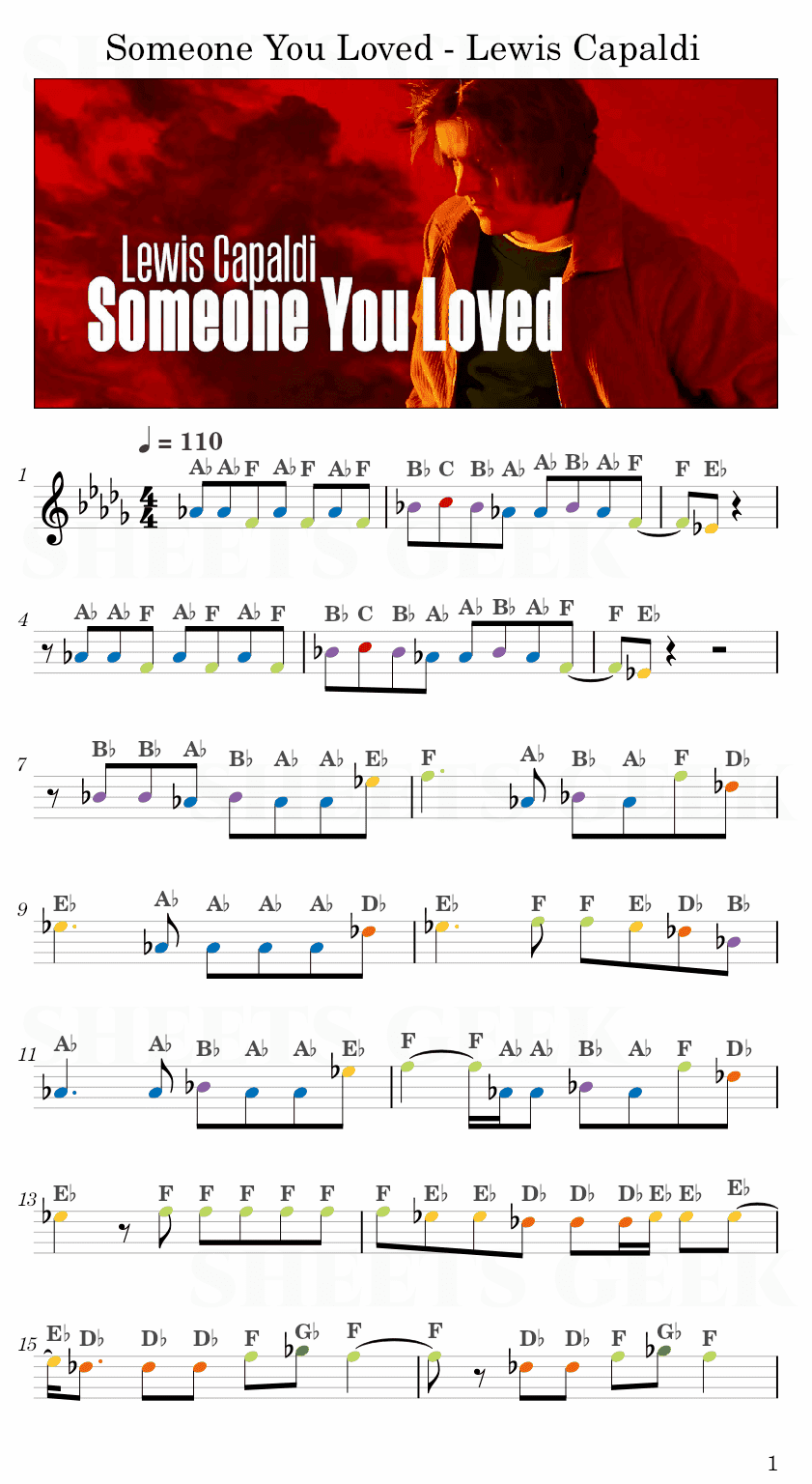 Someone You Loved - Lewis Capaldi Easy Sheet Music Free for piano, keyboard, flute, violin, sax, cello page 1