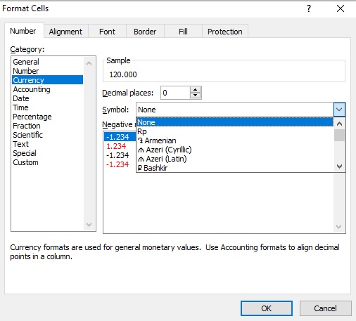 menggunakan format cells currency