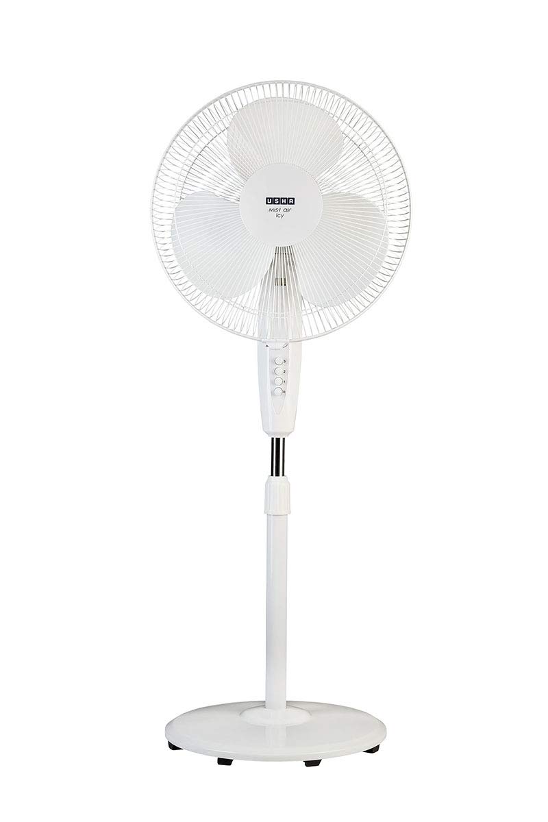 Usha Mist Air lcy 400 mm 5 Blades Pedestal Fan with Remote (White)